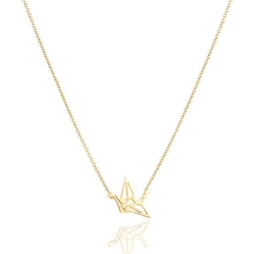 Bergamot-shaped/Paper Crane Bird/Woodpecker/Key Shape Alloy Pendants Clavicle Chains Necklace For Girls Party Accessories