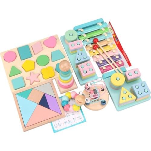 Baby Wooden Montessori Toy Early Educational Toys Jigsaw Puzzle Blocks Hand Grasp Plate Geometric Shape Pairing