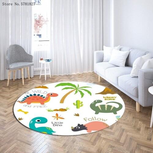 Dinosaur Cartoon Round Carpet 3D Print Lion Fox Cat Carpets For Living Room Mat Kitchen Doorway Floor Rug Home Floor Carpet
