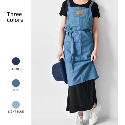 3 Colour Cotton Cowboy Cleaning Apron Adult Gardening Pocket Apron for Woman Kitchen Cooking Coffee Shop Florist Artist Homewear