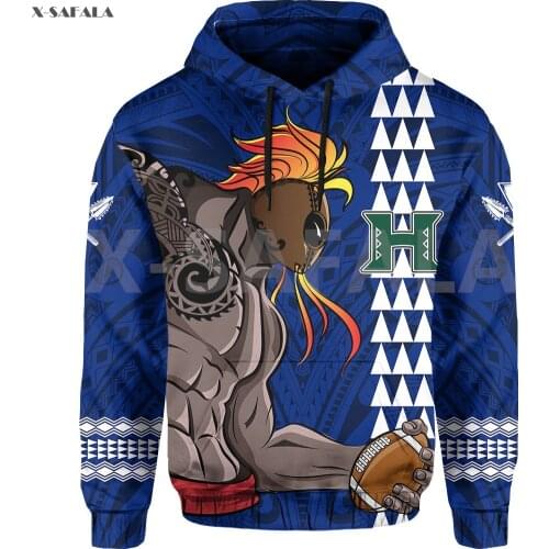 Hawaii Football Polynesia Warrior Helmet 3D Over Printed Hoodie Man Women Unisex Outwear Zipper Pullover Sweatshirt Casual