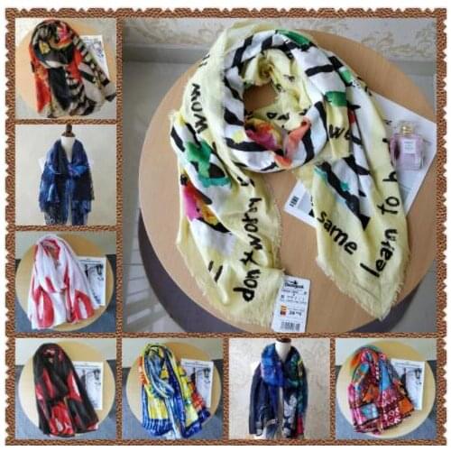 Spanish Desigual Ladies Fashion popular logo Scarf Shawl Printed Flowery Character Long Scarf Corb Silk
