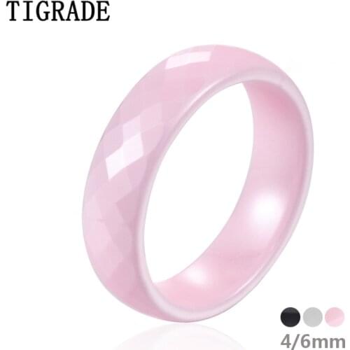 TIGRADE 4/6mm Pink Ceramic Ring For Woman Hand Cut Top Quality Jewelry Without Scratches Unisex Rings Allergy Free Black White