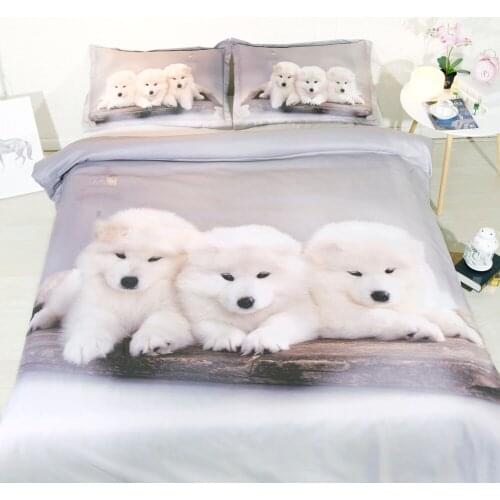Gray and White Puppy Duvet Cover Set 3 Pieces 3D Bedding Set