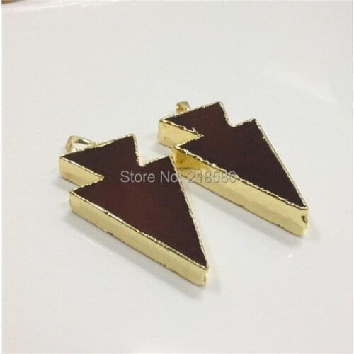 P0614013201 Brown Red Agates Arrowhead Pendant with Gold