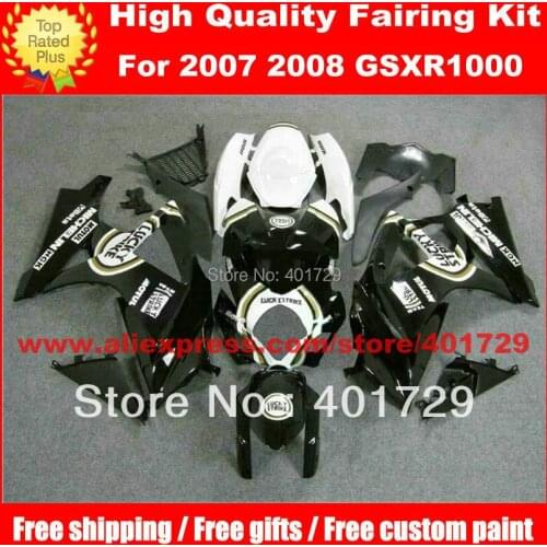 Motorcycle bodywork for Suzuki GSXR1000 2007 2008 GSX-R1000 K7 LUCKY STRIKE black/white fairing set with free two gifts
