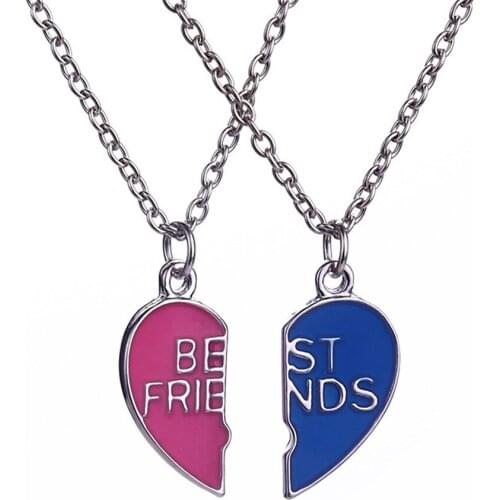 Lureme 2 Piece Best Friend Necklaces Fashion Red&Blue Heart Pendant Alloy Necklace for Friendship Jewelry Accessories (nl004223)