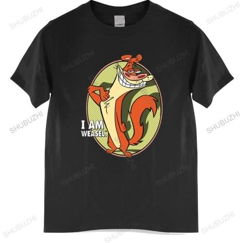 Men Cotton T Shirt Summer Brand Tshirt Cartoon Network I Am Weasel Show Weasel Picture Shirt brand tee-shirt homme tops