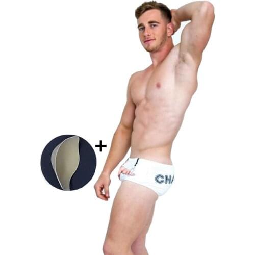 Mens New Fashion Cartoon Muscular Rings Printing Swimming Suits with Sponge Pad Cup Push Up Big Shaped Swimming Briefs