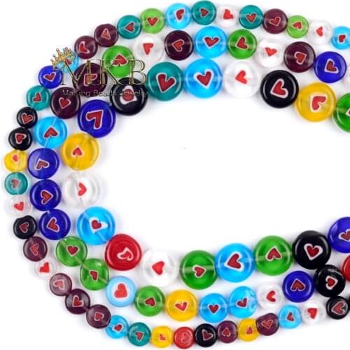 6 8 10mm Multicolor Love Heart Round Glass Lampwork Glazed Beads for Jewelry Making Charms DIY Bracelet Necklace Earring 15"