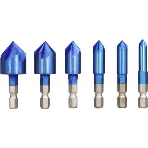 6-piece set of blue coating 90 degree five-blade chamfering tool with hexagon handle 6-19mm Supplies