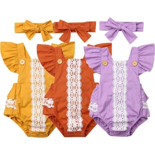 Toddler Baby Girls Solid Color Romper 2019 Summer Sleeveless Lace Splice Jumpsuit One-Pieces Clothes Baby Girls Fashion Romper