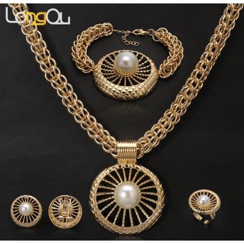 Wholesale jewelry sets African Costume Zinc Alloy Jewelry Set Nigerian Wedding African Beads Pearl big jewelry set mother gift