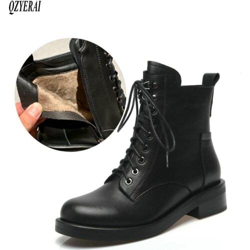 QZYERAI New winter 100% genuine leather ankle Women boots Round head Female boots Women shoes cowhide Size 34-43