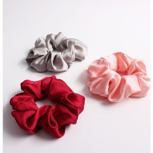 Solid Color Silky Satin Scrunchie Elastic Hair Bands Girls Elegant Fashion Ponytail Holder Hair Rope Headwear Red Pink Black Hot