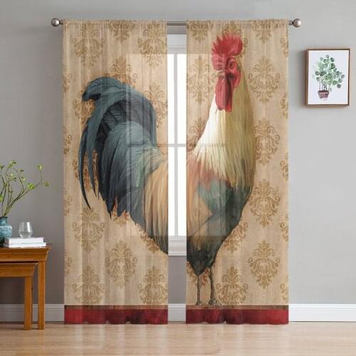 Luxury Tulle Curtains Rooster Farm Pattern Living Room Kitchen Chiffon Curtain Youth Bedroom Sheer Floor Valance Curtain