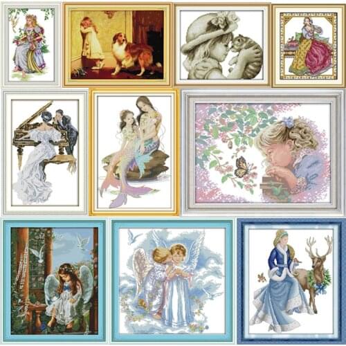 Counted Cross Stitch Patterns Kits Beauties 14CT White Canvas Needlework Sets DIY Embroidery Handmade Crafts Home Decor Painting