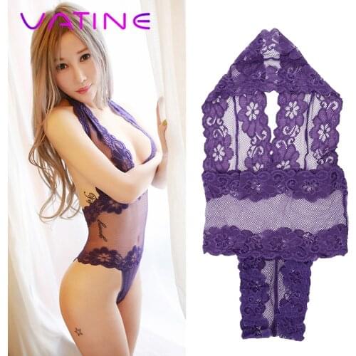 VATINE Sexy Teddy Lingerie Women Perspective Lace Sexy Underwear Open BraHalter Lenceria Sex Babydoll Costumes Erotic Lingerie