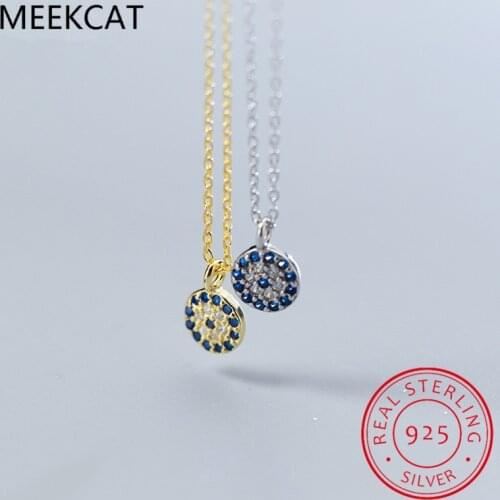 MEEKCAT Blue Crystal Eyes Pendants Classic Fashion 925 Sterling Silver Gold Color Necklace For Women S925 Silver Fine Jewelry