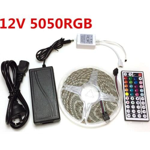 RGB LED Strip Light 5M 10M 15M 30Leds/m SMD5050 DC 12V tape ribbon diode flexible waterproof 44keys Controller adapter set