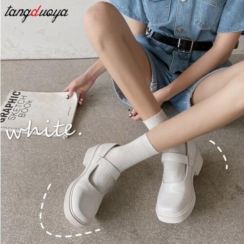 White Lolita Shoes Women Japanese Style Mary Jane Shoes Women Vintage Shallow High Heels Chunky Platform Shoes Cosplay Sandals