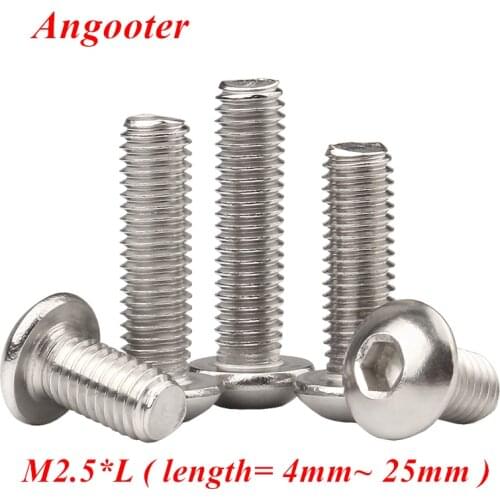 50pcs M2.5 Bolt A2-70 iso7380 Button head socket screw bolt 304 stainless steel hex allen socket screw M2.5x4/5/6/8/10/12/16/20