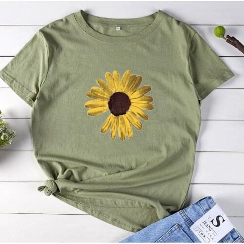 Sunflower Shirt Graphic T Shirt Women Short Sleeve Cotton T Shirts Woman Black White Loose Women Top Harajuku T Shirt Femme
