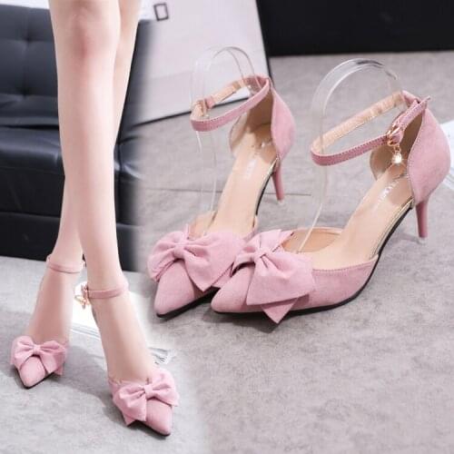 Women High Heel Stiletto Sandals Female Summer Sense Nightclub Was Thin 7cm Pointed Buckle Pink Princess Ladies Spring