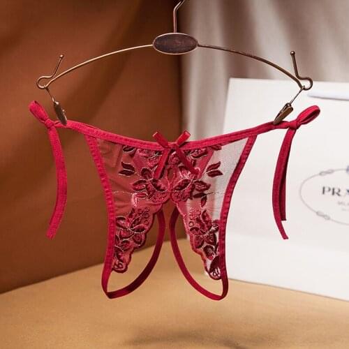Large Size Womens Sexy Bandage Open Crotch Panties Ultra-Thin Hot Crotchless Thongs Temptation Embroidered Erotic Lingerie