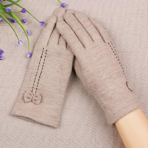 Womens winter touch screen gloves female Bow wool velvet thickening driving warm gloves Cashmere embroidery cycling gloves H99