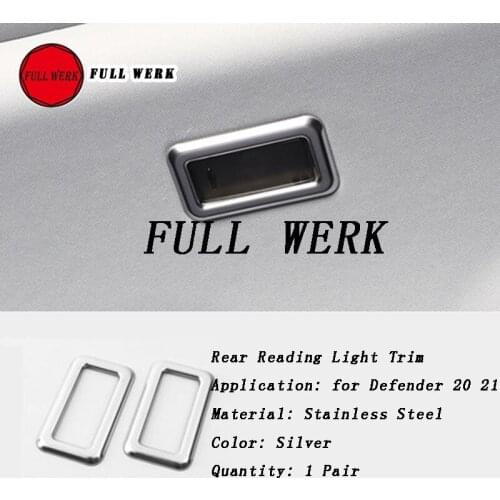 1 Pair Stainless Steel Car Rear Reading Light Trim Decoration Cover Frame Sticker for Defender 20 21 Interior Accessories