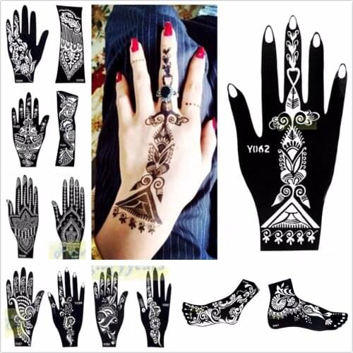 1pc Large Mehndi Henna Glitter Temporary Tattoo Stencil Paper Template Women Leg Arm Foot Hand Body Art Paint Airbrush Paste