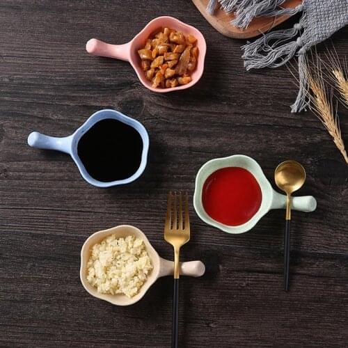 1PCS Random Color Dipping Sauce Bowl Versatile Seasoning Dish Dip Bowl Small Serving Dish with Handle Mini Plate Coxeer