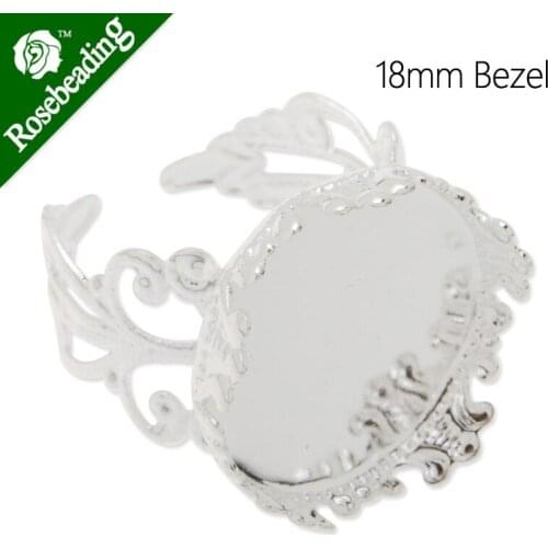 18mm round adjustable silver plated Faceplate Ring Setting With 18mm round bezel,ring blanks,Sold 20pcs/lot-4649