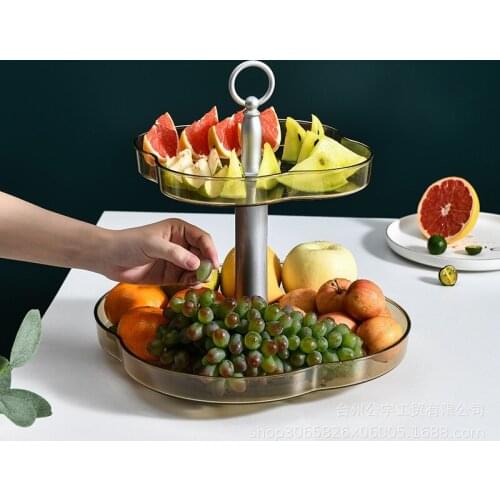 2 Layer Fruit Bowl with Handle 360 Rotating Snack Cake Stand Food Tray Dessert Plate Storage Basket Wedding Party Tableware