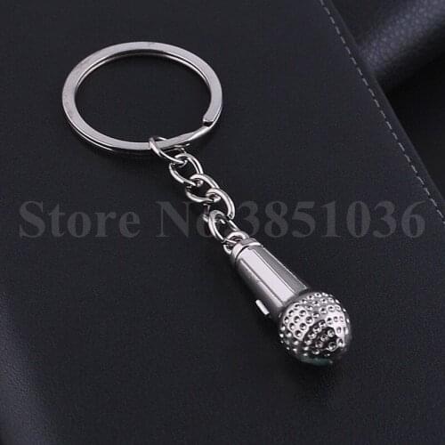 20 pieces/lot Creative Microphone Keychain Car Keyring Charm Metal Musical Instruments Keyfobs Alloy Key Holder