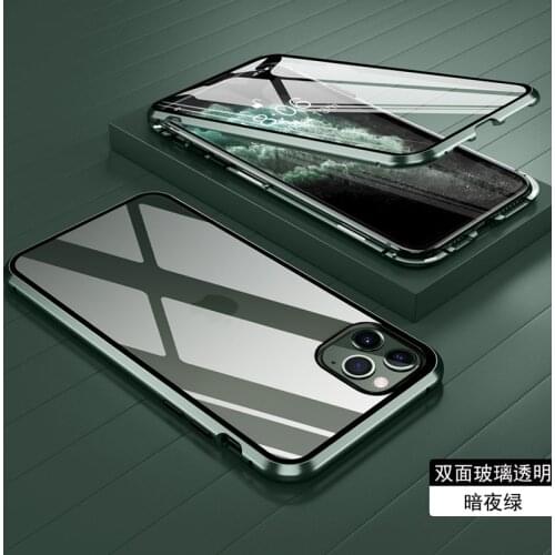 20pcs Metal Magnetic Adsorption Case Tempered Glass Hard Clear Magnet Cover For iPhone 12 Mini 11 Pro Max XS XR X 8 7 6 Plus SE