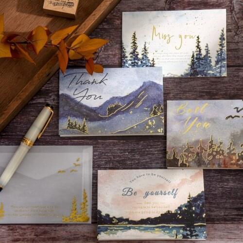 4pcs Christmas Festival Bronzing Greeting Card Sulfuric Acid Paper Envelope Set INS Commemorative Blessing Birthday Message Card