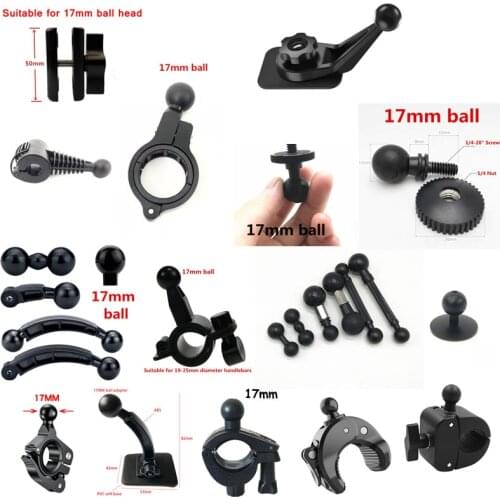 17mm Ball Head Adapter 1/4" Thread Screw for Mount Motorcycle Handlebar Base U Bolt Bike Riding Action Camera Parts for gopro