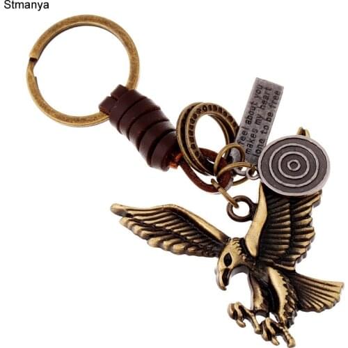 Key Holder Hot Sale Retro Eagle Pendant Key chain Woven Leather Keychains Alloy Punk Key Rings Jewelry for Men Women Gift 17379