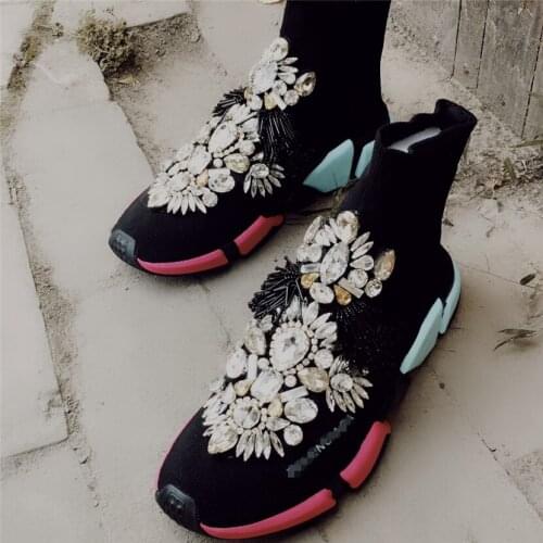 Tide brand crystal gem snow boots European stretch socks shoes