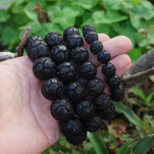 18mm 20mm Natural Ebony Wood Beads Carved Lotus , Mala Beads Black Wooden Loose Bead Bracelet Yoga Bracelet 10mm 12mm 15mm