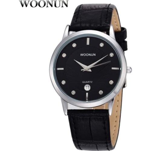 WOONUN Luxury Watch Men Famous Brand Leather Strap Rhinestone Quartz Watch Waterproof Shockproof Ultra Thin Watches For Men