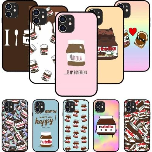 For iPhone 11 12 8 Plus Mini Pro X XR XS Max 4 5 7 6 6S 8 SE Phone Case Black Cover Hoesjes 3D Coque Cute Kawaii nutella