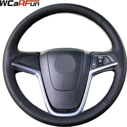 WCaRFun Custom Name Black Artificial Leather Hand-Stitched Car Steering Wheel Cover for Buick Excelle XT GT Encore Opel Mokka
