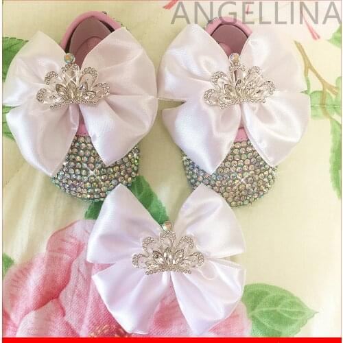 Baby shoes baby girls baptism baby shoes Rhinestones Baby Shoes Infant Ribbon Princess Shoes butterfly knot Baby hair band WHITE