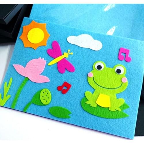 5 Designs Children Craft Kit Cartoon Animal Felt Fabric Sticker 3D Handmade DIY Creative Toy Kindergarten Education