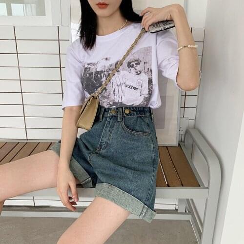 Denim shorts womens high waist loose 2020 new wide leg Korean five-point pants