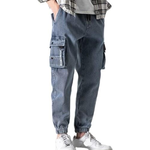 Vintage Men Chic Oversize Jeans Harem Pants Joggers Male Cotton Cargo Trousers Fashion Streetwear 2021 Black Denim Clothes
