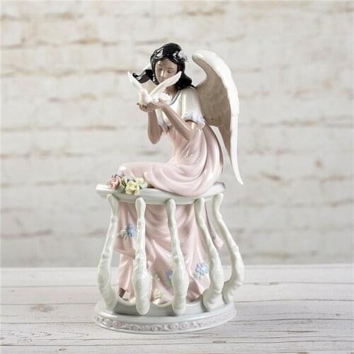 ELEGANT ANGEL GIRL ART SCULPTURE WESTERN WOMAN DOVE STATUE BEAUTY FIGURINES CERAMIC CRAFTS CREATIVE HOME DECORATION R5301